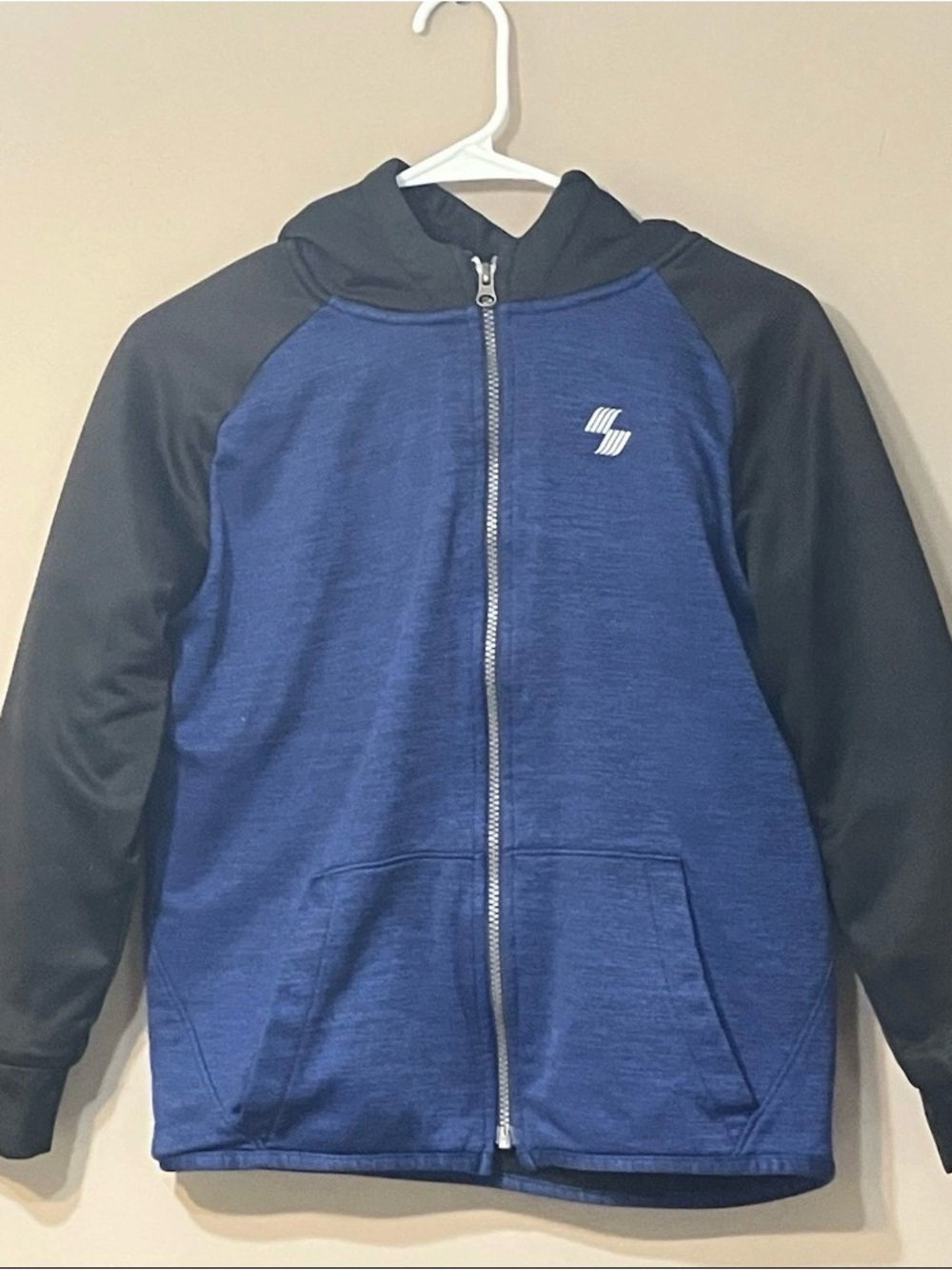 Kids Blue & Black Full-Zip Hooded Jacket